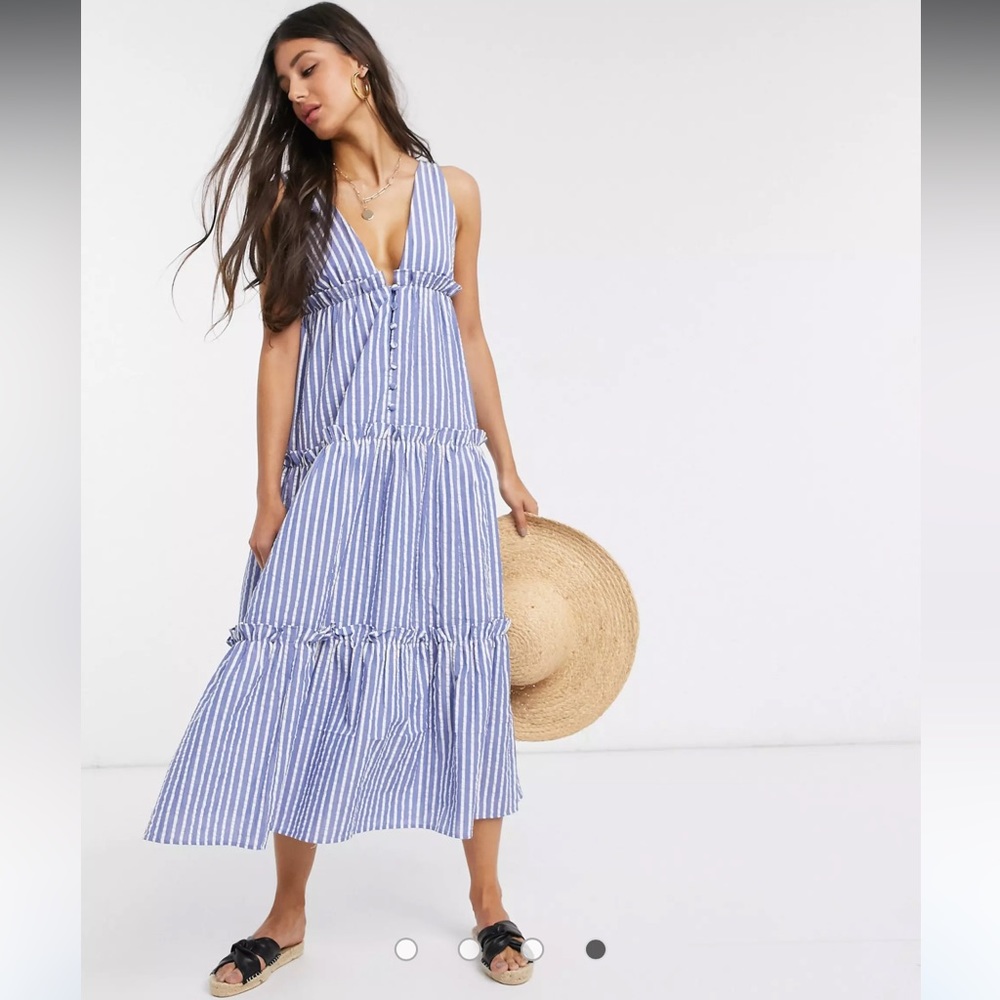 Asos Design Tall Button Front Tiered Midi Sundres… - image 4